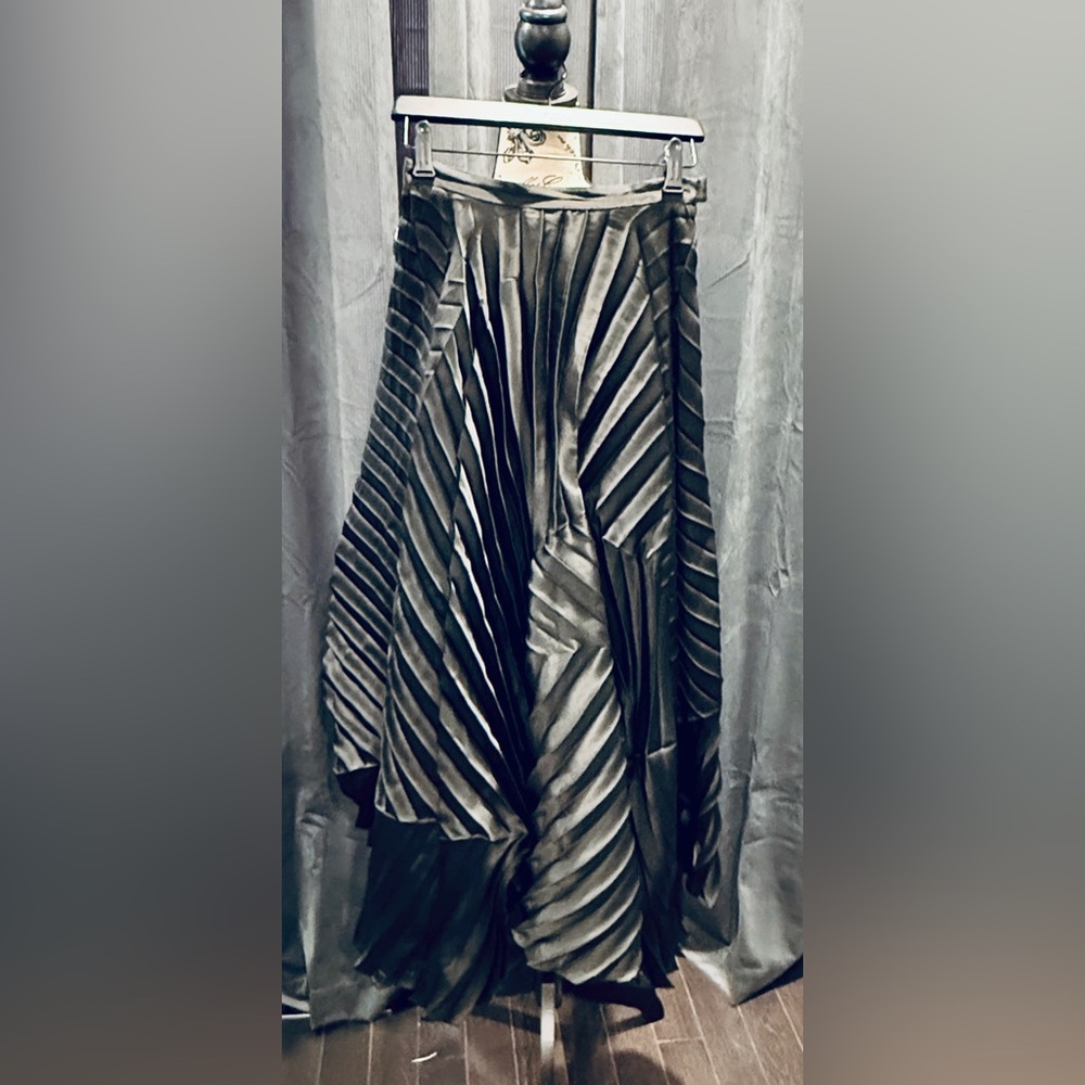 Pierce Fionda Black Pleated Asymmetrical Hem Skirt Made in England